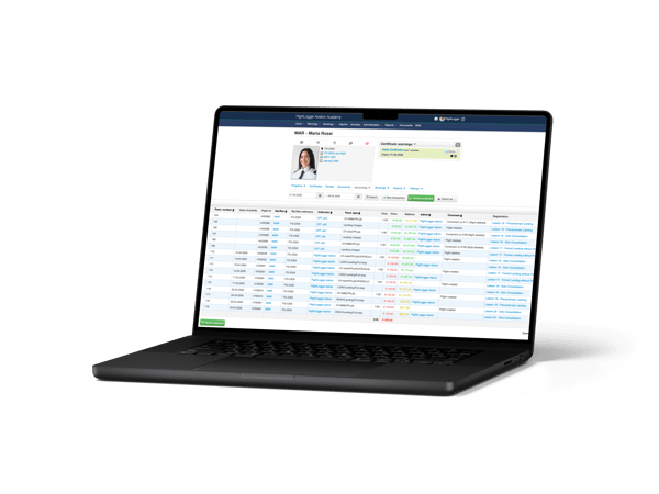FlightLogger User Balance Module shown on a laptop