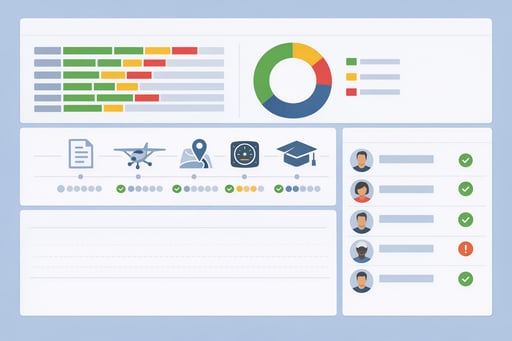 FlightLogger student progress tracking dashboard displaying lesson completion, training milestones, and instructor sign-offs in a clean, organized interface