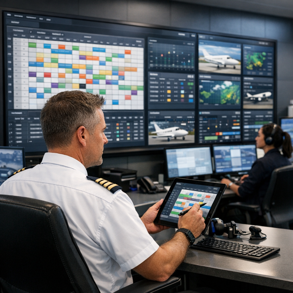 Flight Instructor Reviewing Schedules on Digital Platform