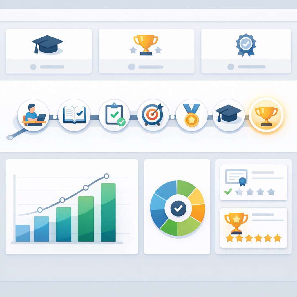 Clean student progress tracking dashboard showing training milestones